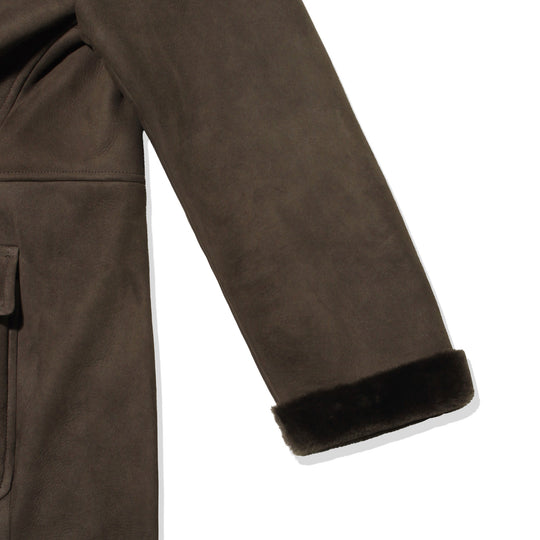 Suede Mouton Duffle Coat Dark Brown