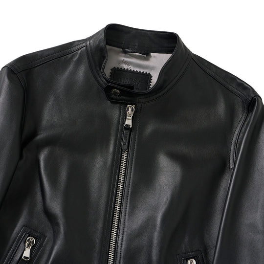 H CLASSICA シルバーZIP ナッパチェラータ ラムレザーライダース / ブラック