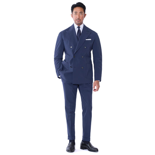 【K-3B EXECUTIVE】008_X（布帛） RICH NYLON JAPAN MADE テーラードダブルジャケット ネイビー