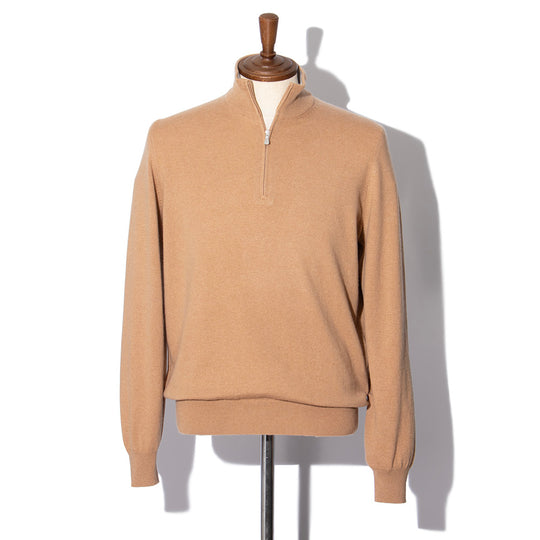 カシミヤ　ハーフジップ キャメル