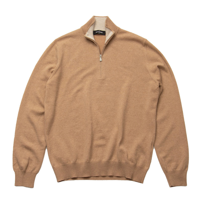 カシミヤ　ハーフジップ キャメル