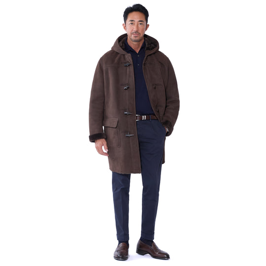 Suede Mouton Duffle Coat Dark Brown