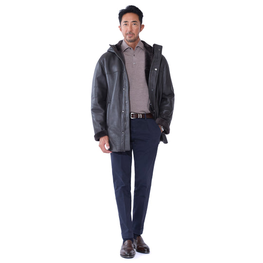 Mouton Hoodie Short Jacket Charcoal