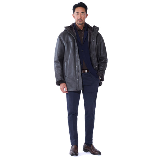 Mouton Hoodie Short Jacket Charcoal