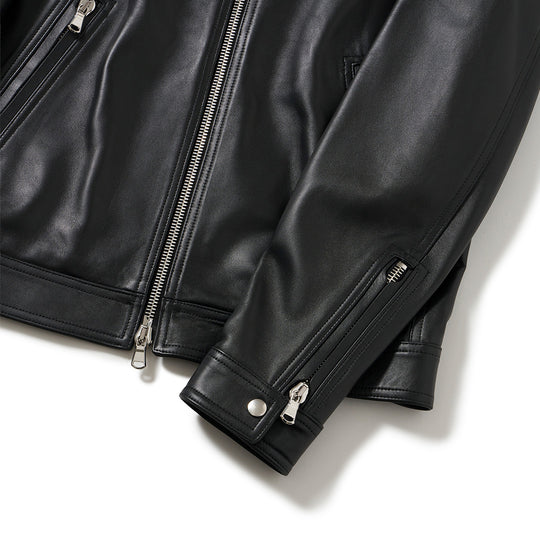 H CLASSICA シルバーZIP ナッパチェラータ ラムレザーライダース / ブラック