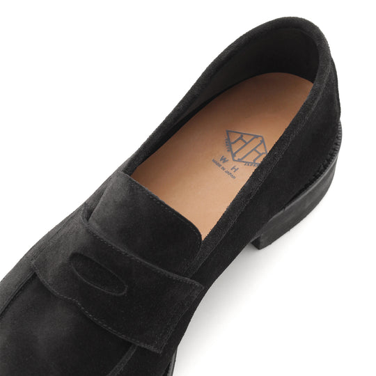 ヤヌスカーフ スエード アンライニング コインローファー ブラック