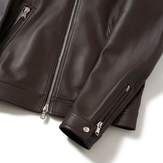 H CLASSICA（アッカ クラシカ） シルバーZIP ナッパチェラータ ラムレザーライダース / ダークブラウン