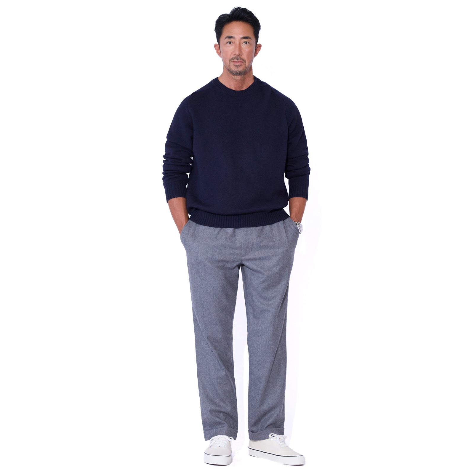 干場義雅×DRESSTERIOR】ウールカシミヤクルーネックニット ネイビー