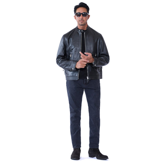 H CLASSICA シルバーZIP ナッパチェラータ ラムレザーライダース / ブラック