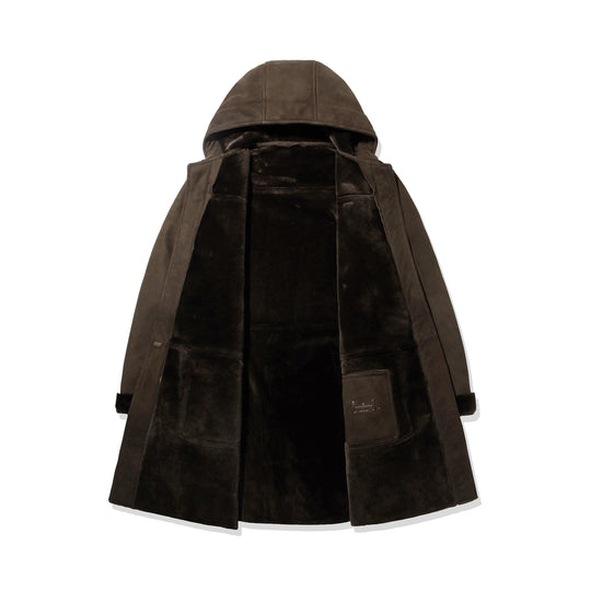 Suede Mouton Duffle Coat Dark Brown