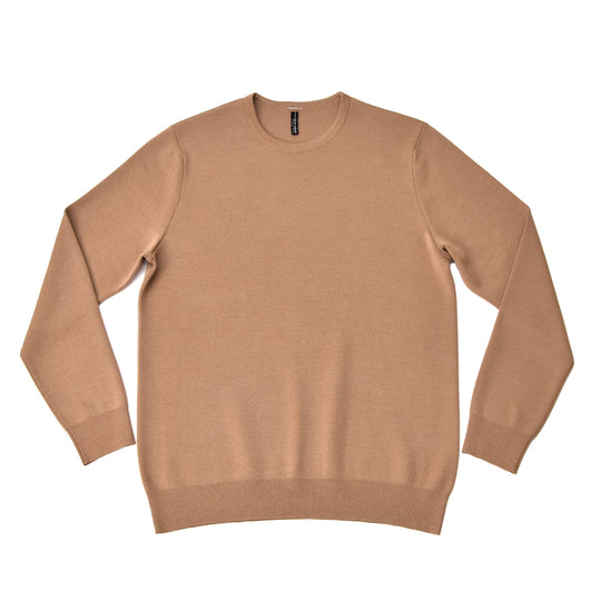 lusso クルーネックセーター18Gスムース シガーベージュ