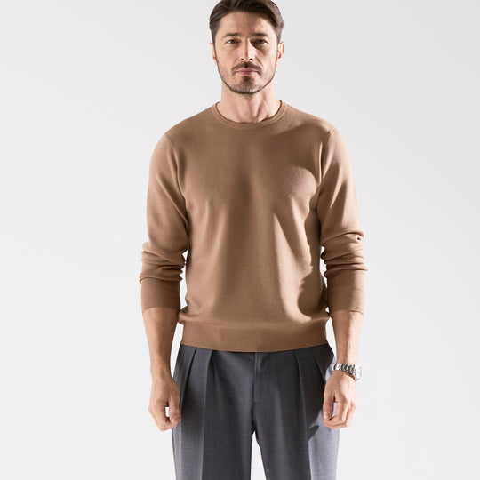 lusso クルーネックセーター18Gスムース シガーベージュ