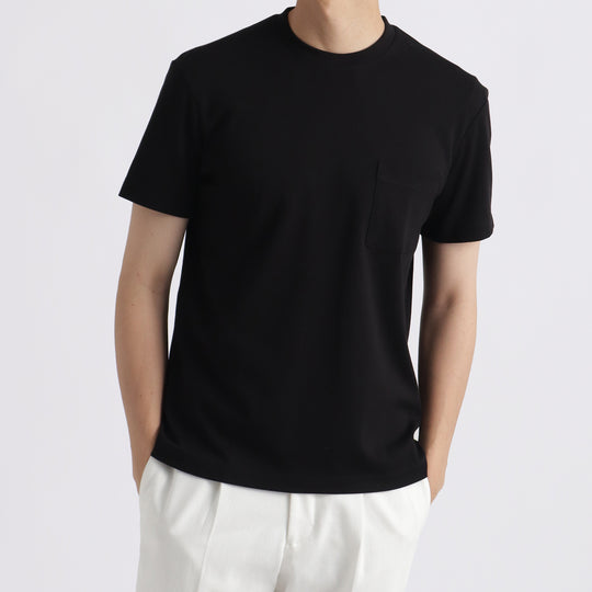【リニューアルモデル】SUVIN PLATINUMテーラードポケットTシャツ ブラック