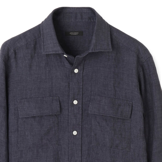 【干場 × ARCODIO共同企画】Lino Moderno Collection バイオウォッシュリネン フラップポケット ネイビー