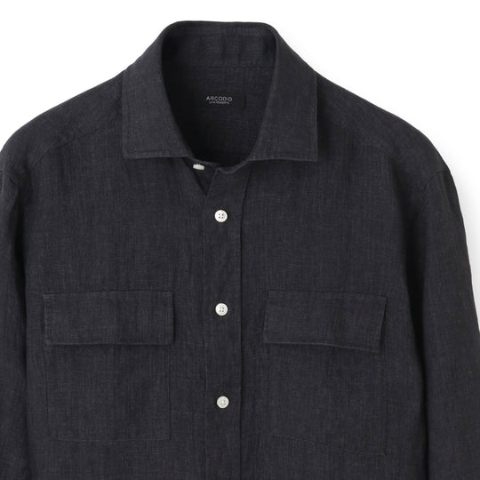 【干場 × ARCODIO共同企画】Lino Moderno Collection バイオウォッシュリネン フラップポケット ブラック