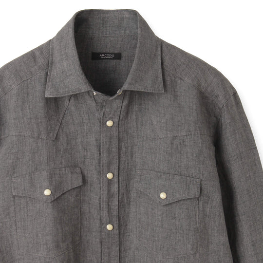 【干場 × ARCODIO共同企画】GINO Lino Moderno Collection  バイオウォッシュリネンウェスタン スレートグレー