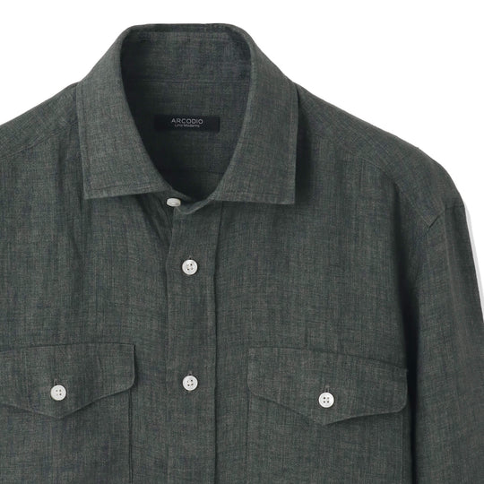 【干場 × ARCODIO共同企画】Lino Moderno Collection バイオウォッシュリネン サファリ グリーン