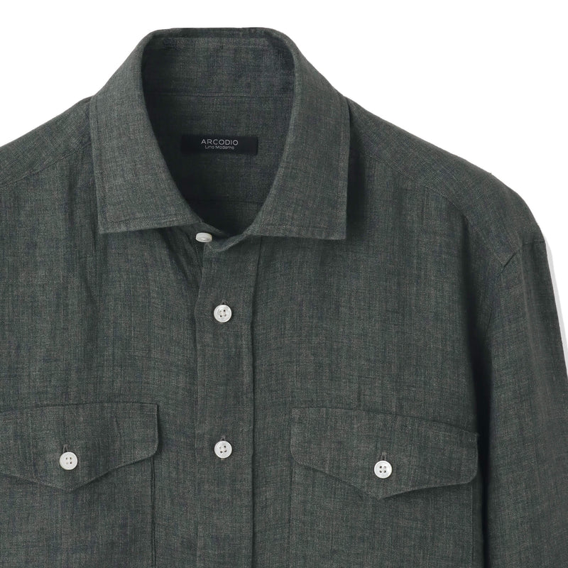【干場 × ARCODIO共同企画】Lino Moderno Collection バイオウォッシュリネン サファリ グリーン
