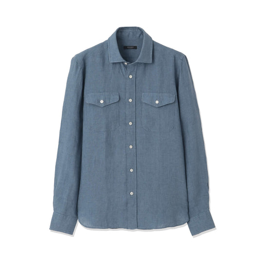 【干場 × ARCODIO共同企画】Lino Moderno Collection バイオウォッシュリネン サファリ スティールブルー