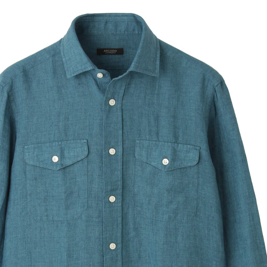 【干場 × ARCODIO共同企画】Lino Moderno Collection バイオウォッシュリネン サファリ アクアマリン