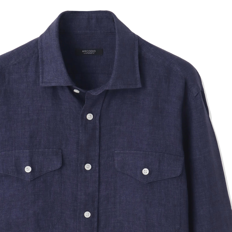 【干場 × ARCODIO共同企画】Lino Moderno Collection バイオウォッシュリネン サファリ ネイビー