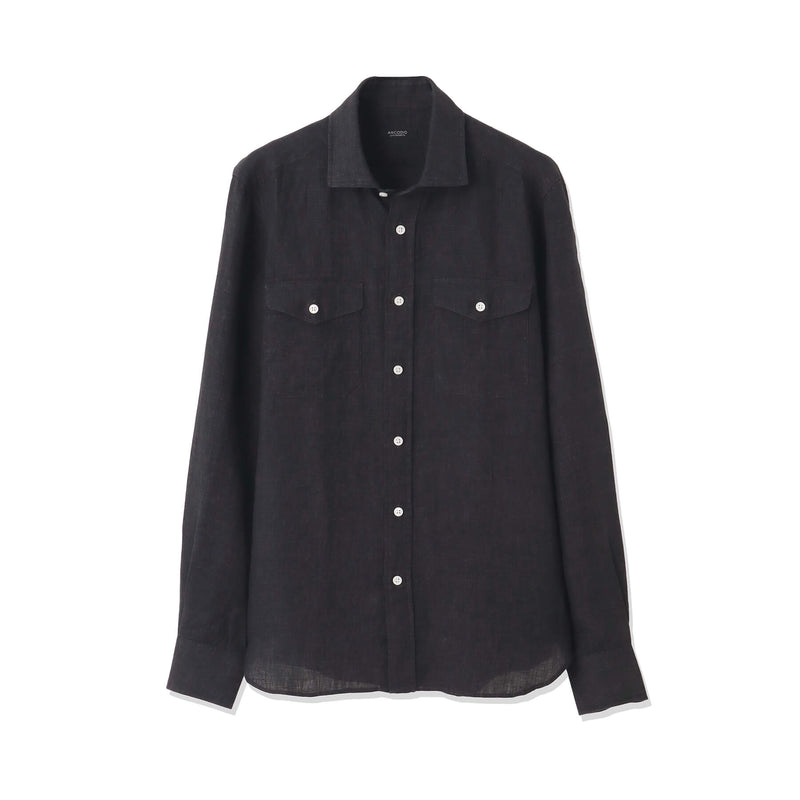【干場 × ARCODIO共同企画】Lino Moderno Collection バイオウォッシュリネン サファリ ブラック