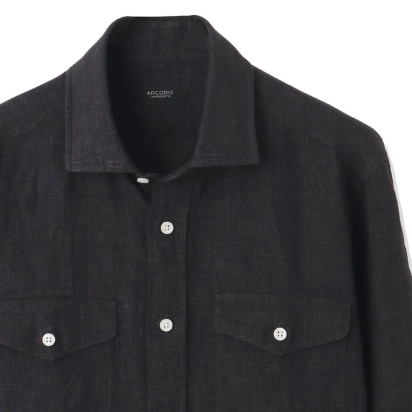 【干場 × ARCODIO共同企画】Lino Moderno Collection バイオウォッシュリネン サファリ ブラック