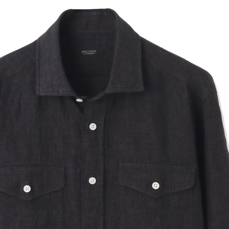 【干場 × ARCODIO共同企画】Lino Moderno Collection バイオウォッシュリネン サファリ ブラック