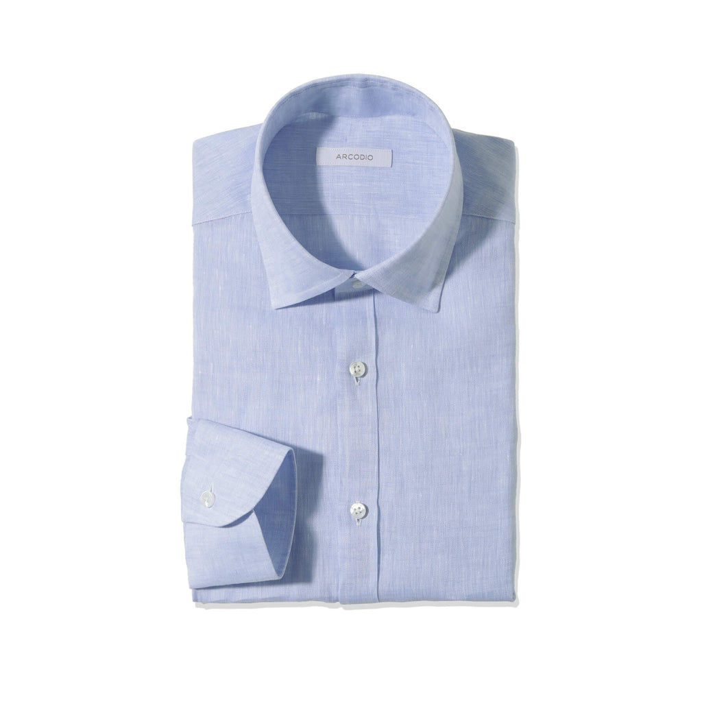 LINEN WASH CACHE シャツ　サックスブルー 169c57c60735b3a787d242c1d80444