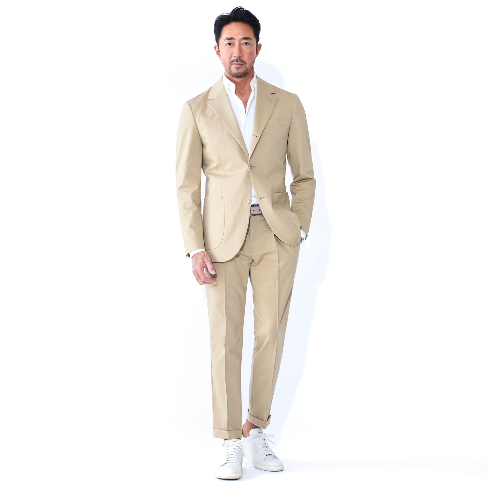 Duplex Cotton Jersey シングル3Bノッチドトラベルジャケット ベージュ