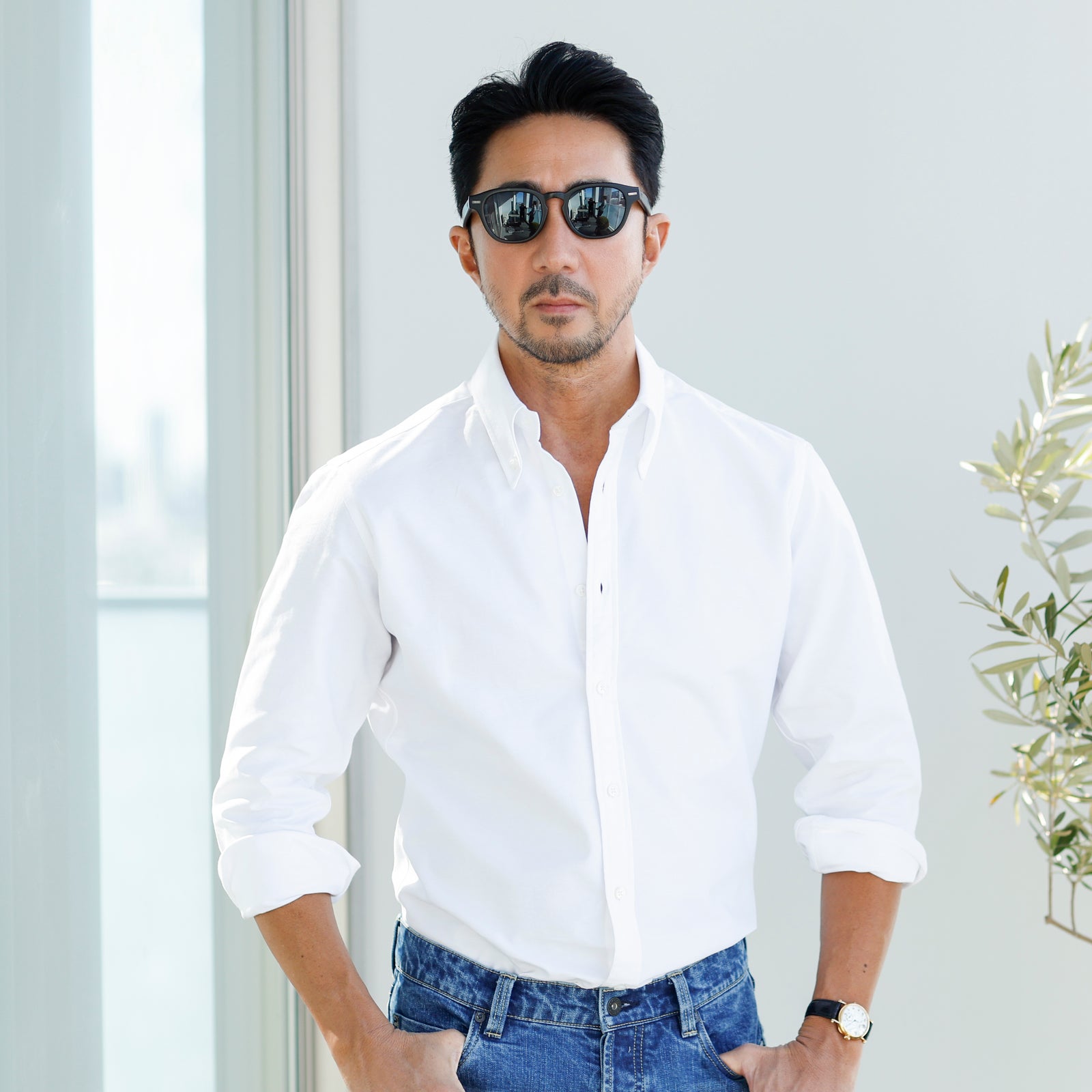 STONE  麻100白シャツ S〜M相当　国内正規品 ボタンダウンスタイリッシュワイシャツ《NON IRONTECH》《＃すごシャツ