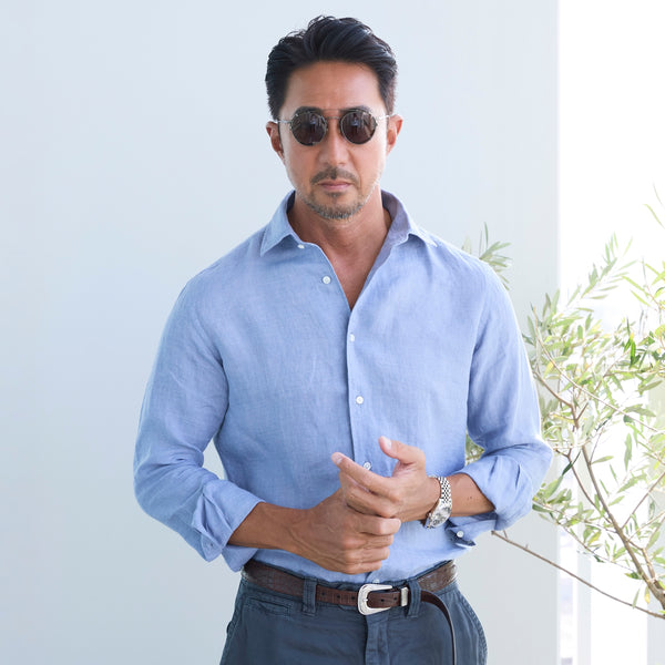 【干場 × ARCODIO共同企画】APERTO Lino Moderno Collection バイオウォッシュリネン サックスブルー