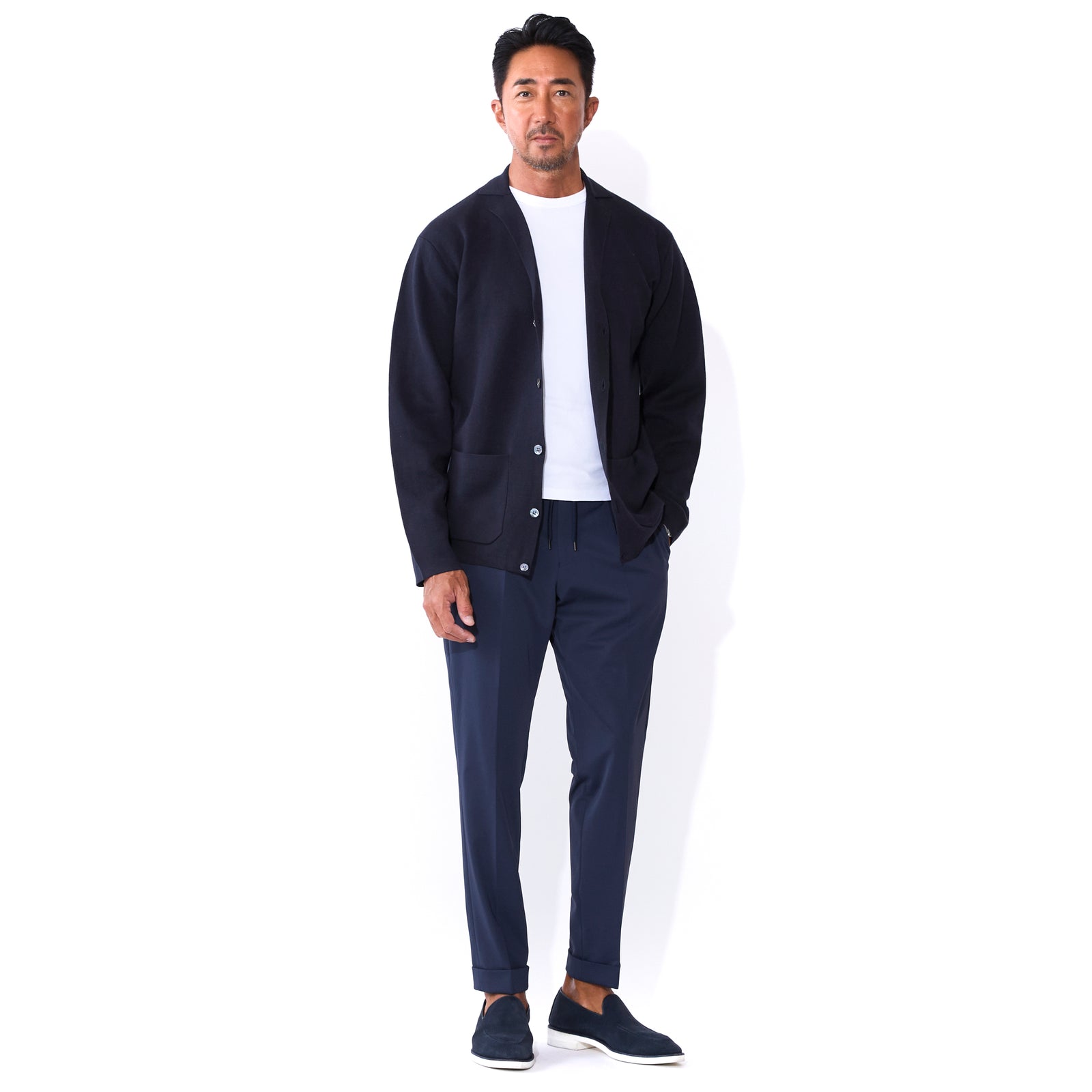 良品✨ ミリオーネ ミニマルカーディガン　ブラック　ノーカラージャケット　38 カーディガン ニットジャケット ネイビー – MINIMAL WARDROBE