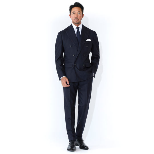 干場モデルメイド トゥ メジャー 6Bダブル ツーピーススーツ　ネイビーストライプ