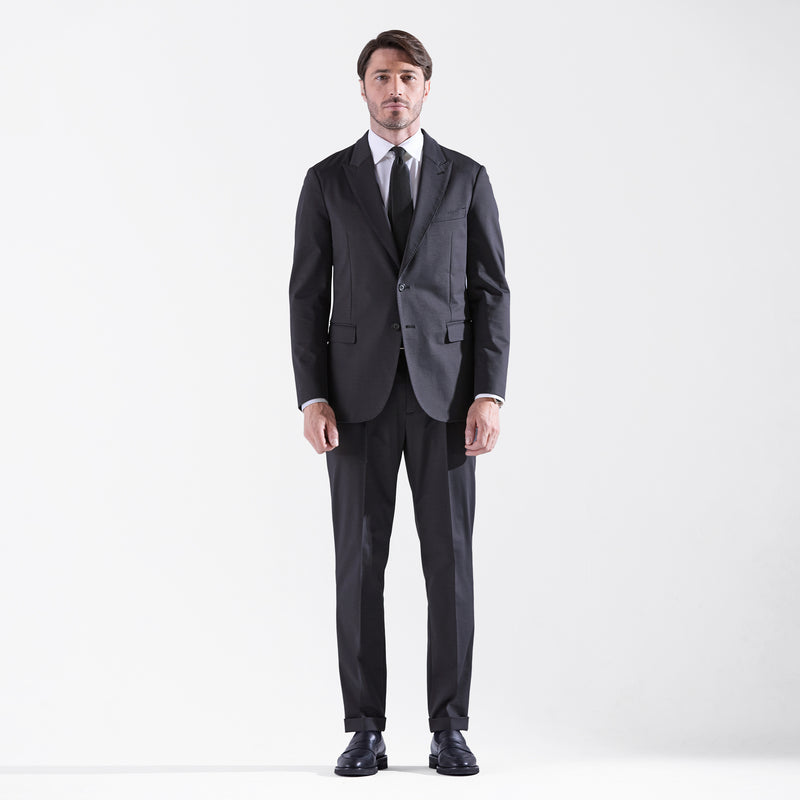 Duplex Cotton Jersey シングル2Bピークド・トラベルジャケット グラファイトグレー