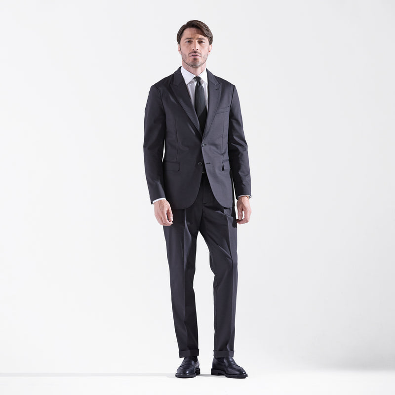 Duplex Cotton Jersey シングル2Bピークド・トラベルジャケット グラファイトグレー
