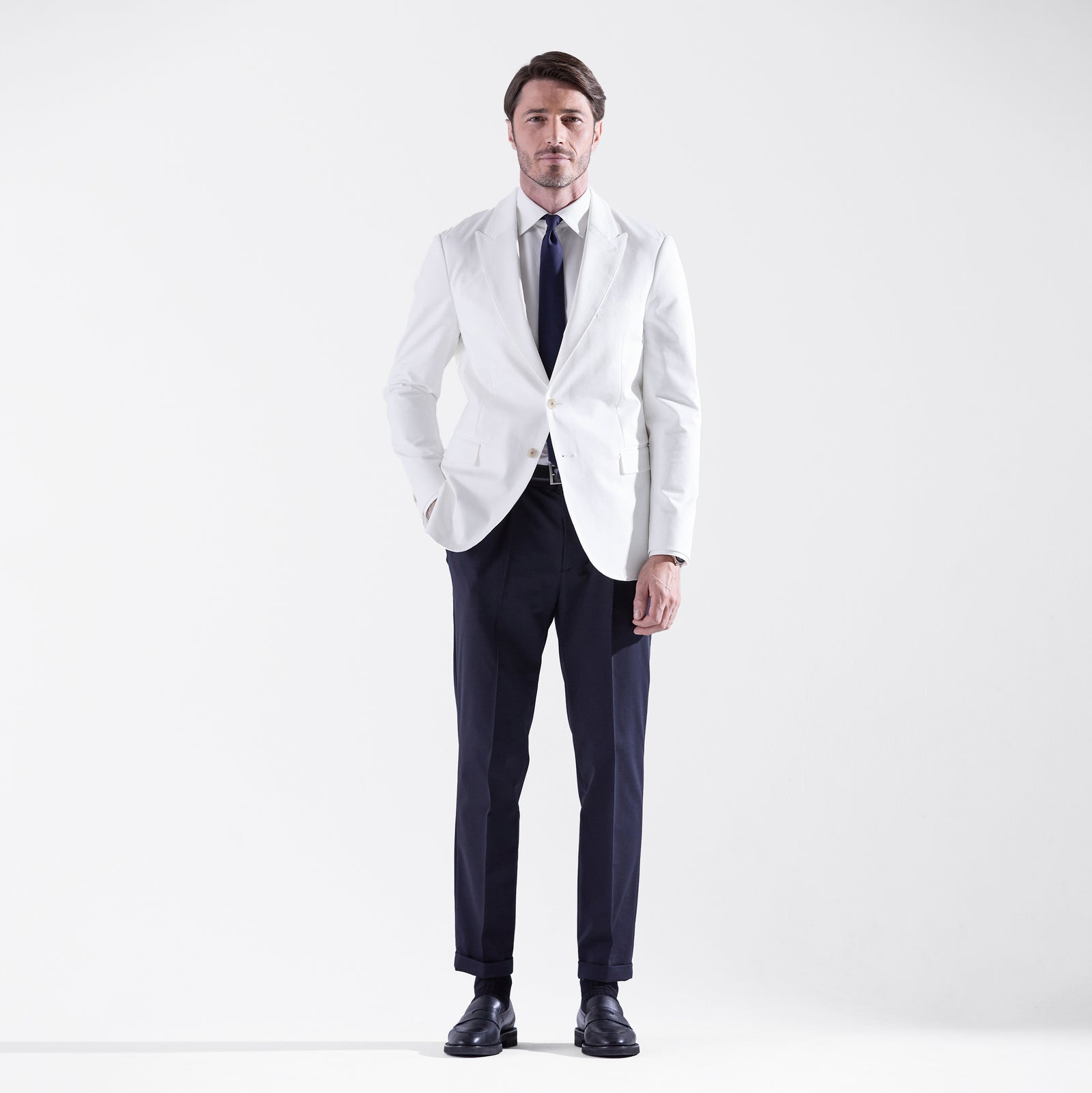 ホワイトジャケット　中村工房製 Duplex Cotton Jersey シングル2Bピークド・トラベルジャケット