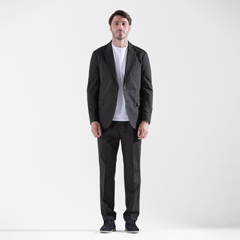 Duplex Cotton Jersey シングル2Bピークド・トラベルジャケット グラファイトグレー