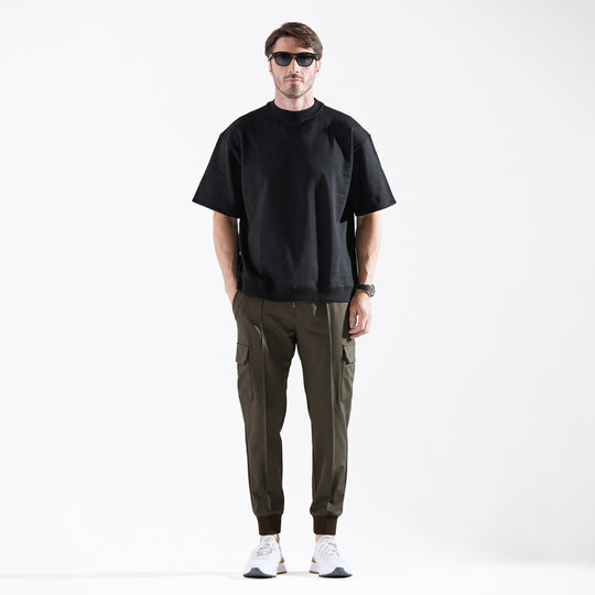 Real Silkiy Cotton フレンチテリー半袖モックスウェット ブラック