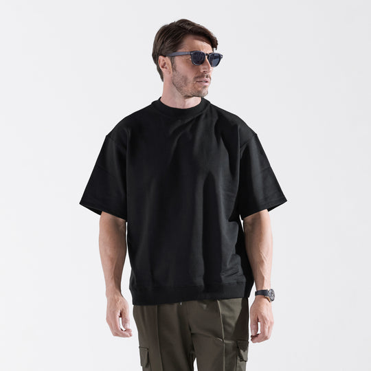 Real Silkiy Cotton フレンチテリー半袖モックスウェット ブラック