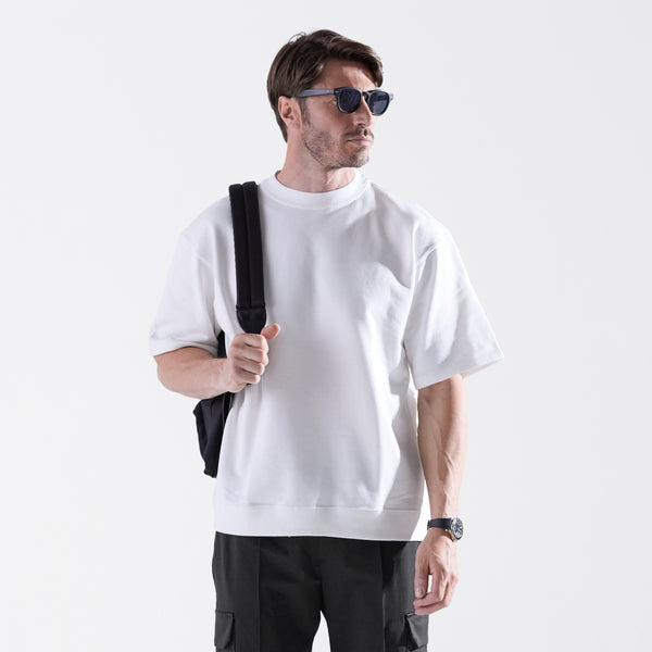 Real Silkiy Cotton フレンチテリー半袖モックスウェット ホワイト