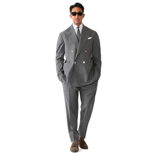 26SS PORTOBELLO ZIGNONE ウール ボックスプリーツ テーパードパンツ ダークグレー