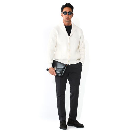 Mc George ショールカーディガン イングリッシュリブ シングルブレステッド ホワイト