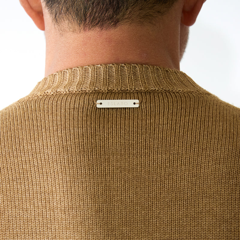 ESLATO Tintura Freddo イタリア製スノー加工ウールニット クルー