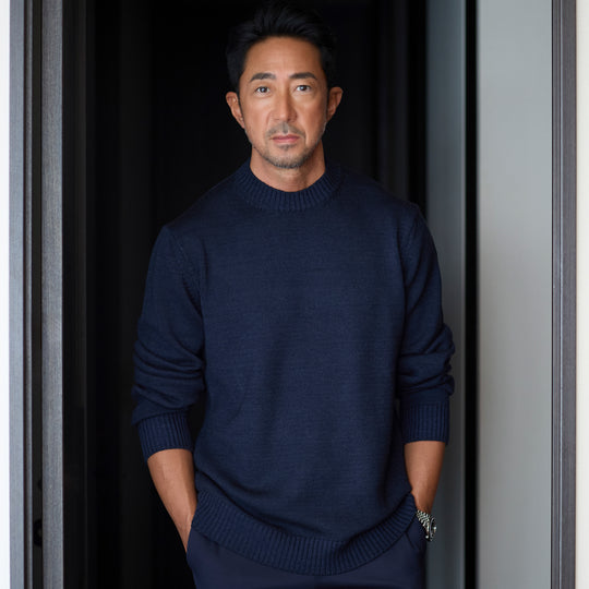 ESLATO イタリア製“Tintura Freddo（スノー加工）”ウールニット クルーネック ネイビー