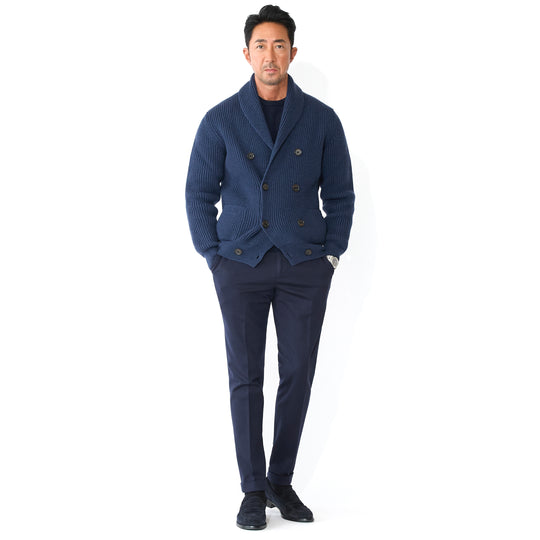 ショールカーディガン イングリッシュリブ ダブルブレステッド ネイビー