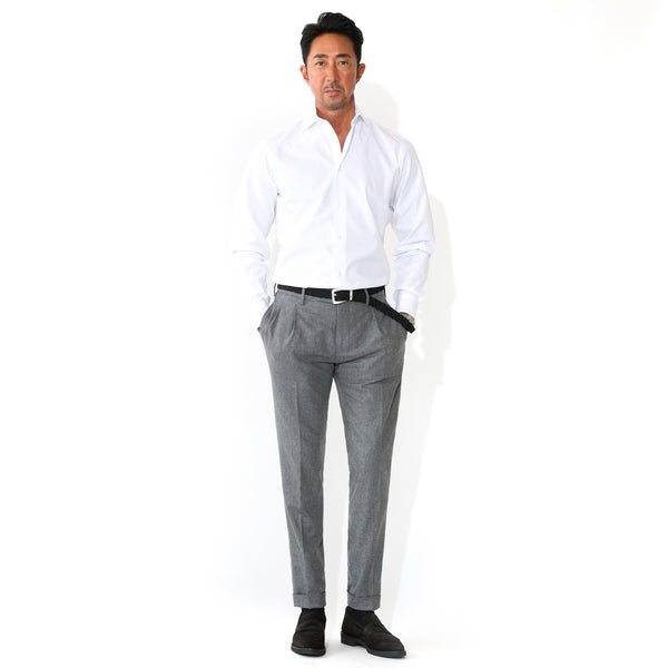 H BARBER カシミヤナイロン ツープリーツテーパードパンツ グレー