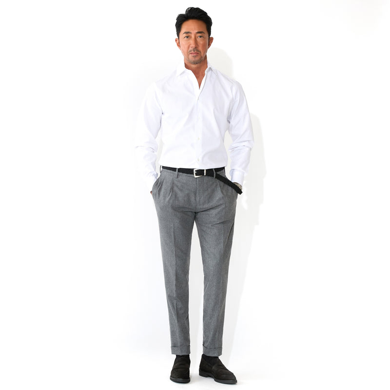 H BARBER カシミヤナイロン ツープリーツテーパードパンツ グレー