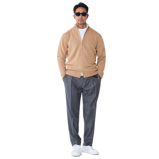 カシミヤ ジップブルゾン キャメル