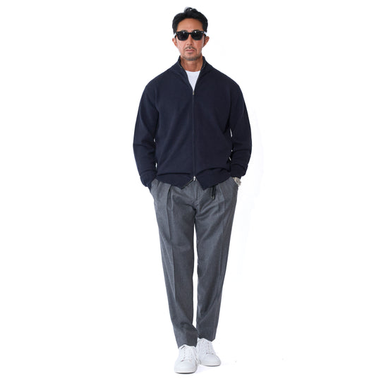 ウールカシミヤ ジップアップニット ネイビー